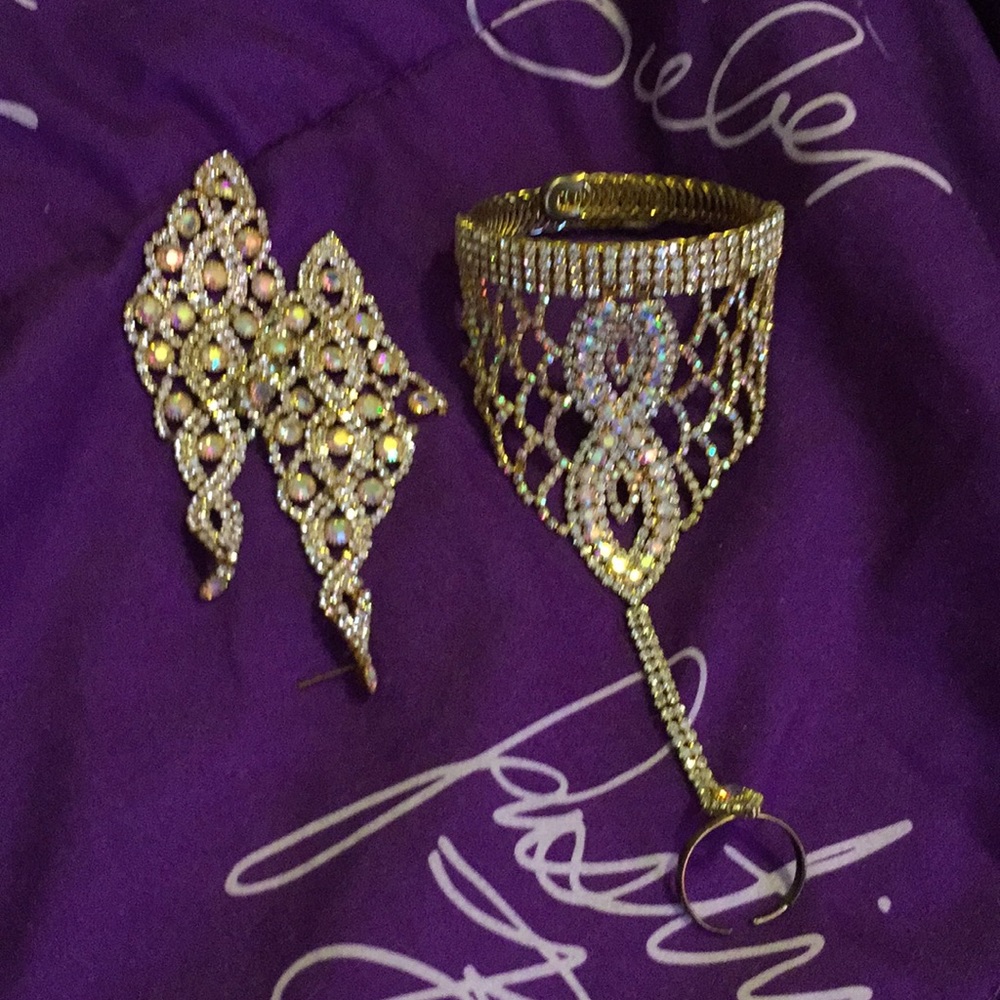 Gold Formal Earrings and Bracelet